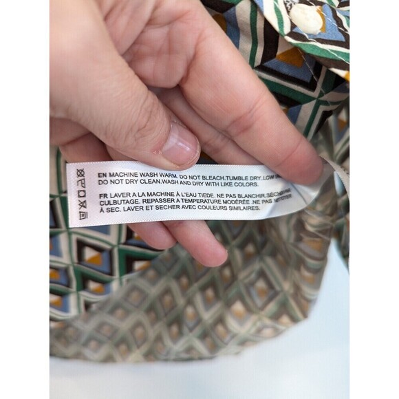 Denim & Flower Mens Button Down Shirt Size S Green Geometric Short Sleeve Casual - Picture 8 of 12